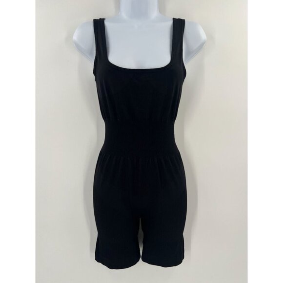 We Wore What Small Black Athleisure Biker Romper Square Neck Jumpsuit One Piece - Picture 5 of 13